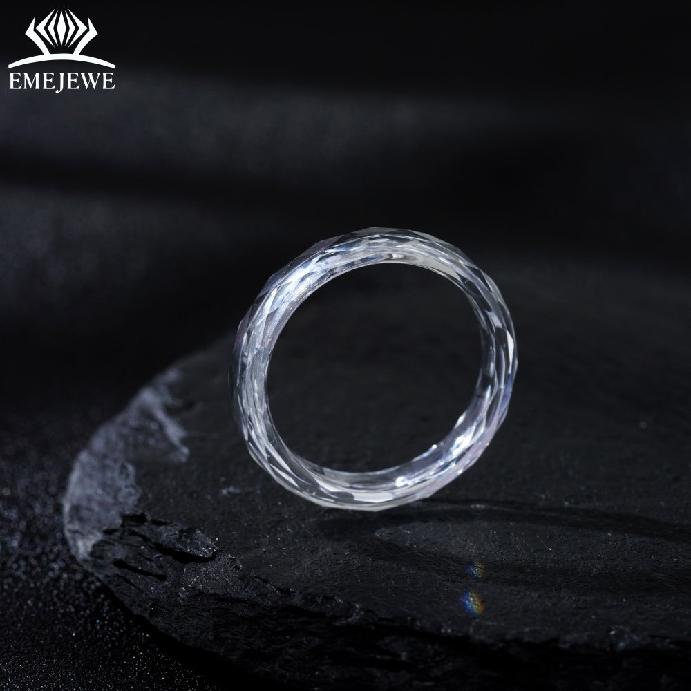 Lab-Created White Sapphire April Birthstone Ring Trendy Design Exquisitely Carved Mohs Hardness 9 Multiple Sizes