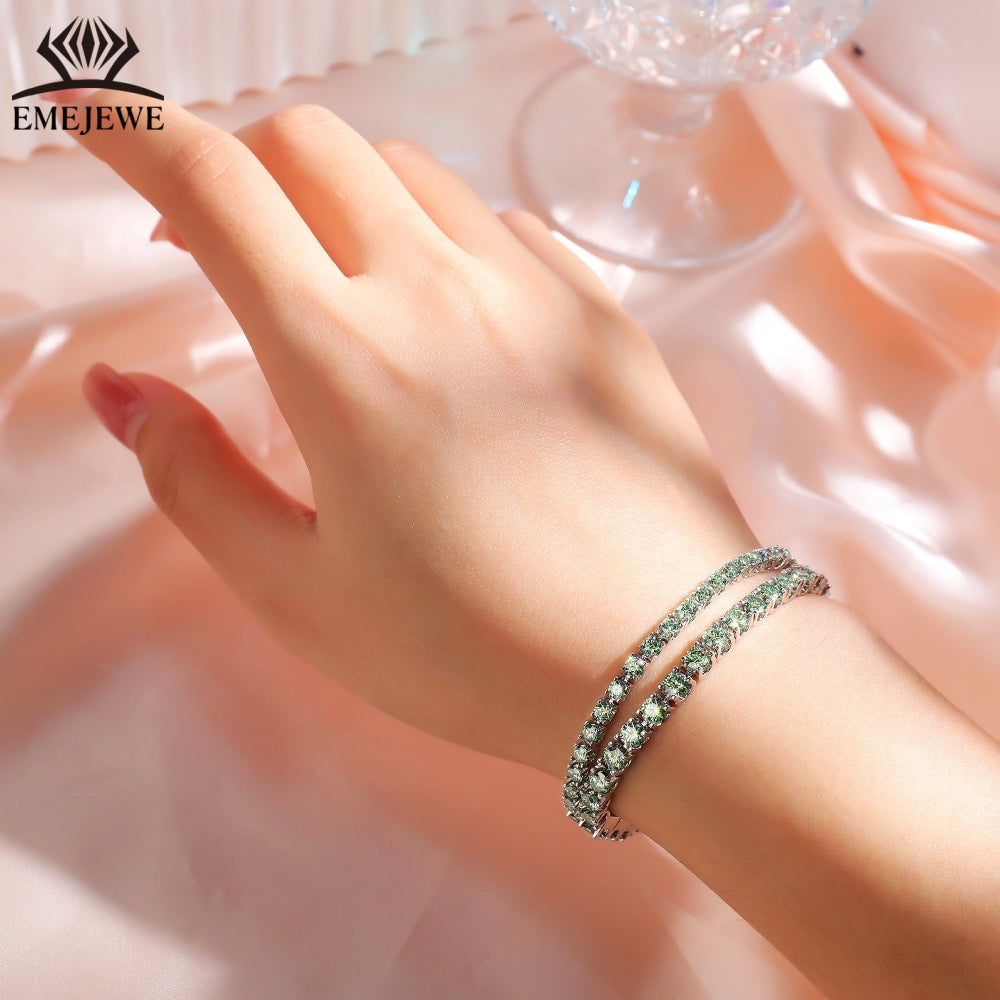 Sterling Silver Marquise Cut Green Moissanite Tennis Bracelet for Women Platinum Plated Classic Style Third Party