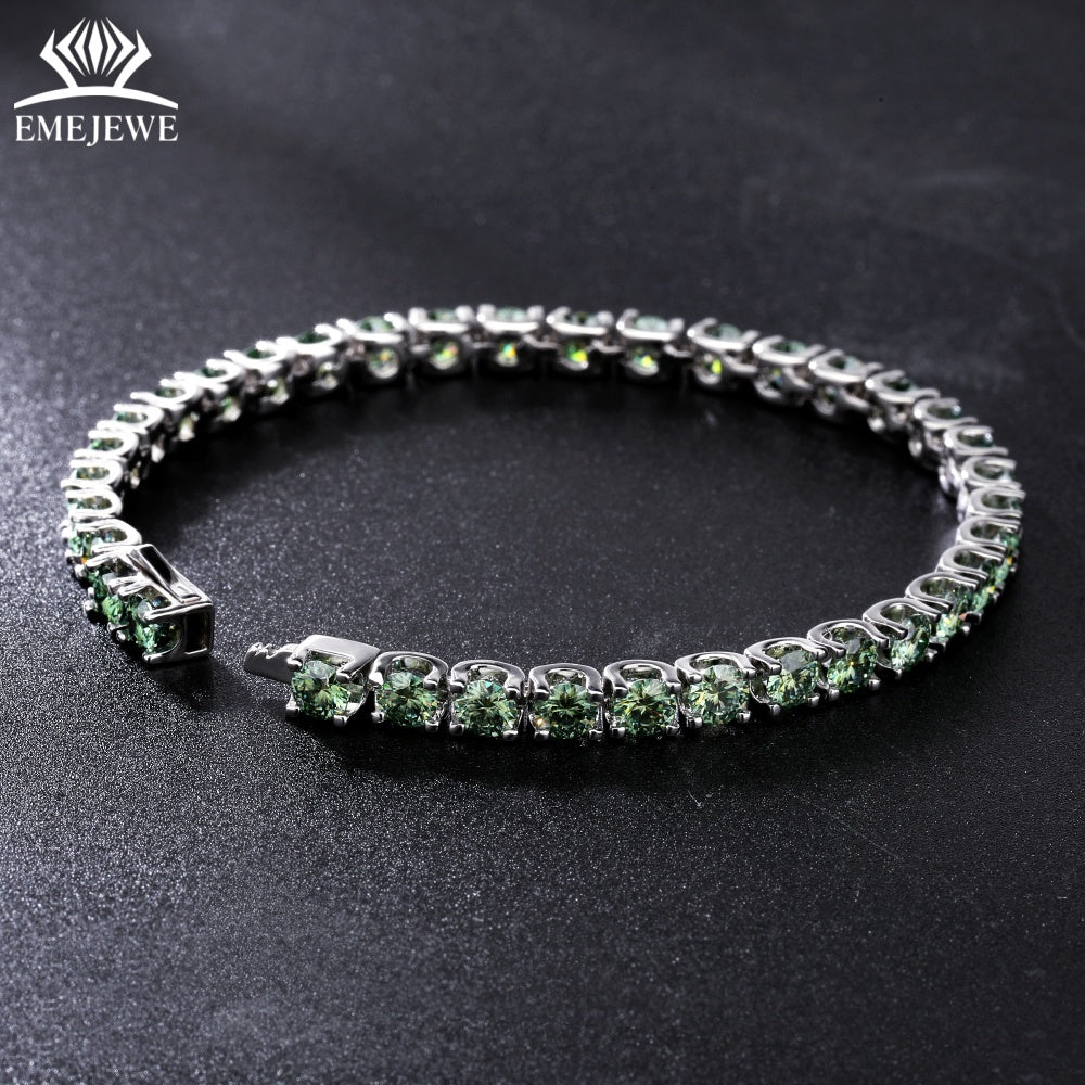 Sterling Silver Marquise Cut Green Moissanite Tennis Bracelet for Women Platinum Plated Classic Style Third Party