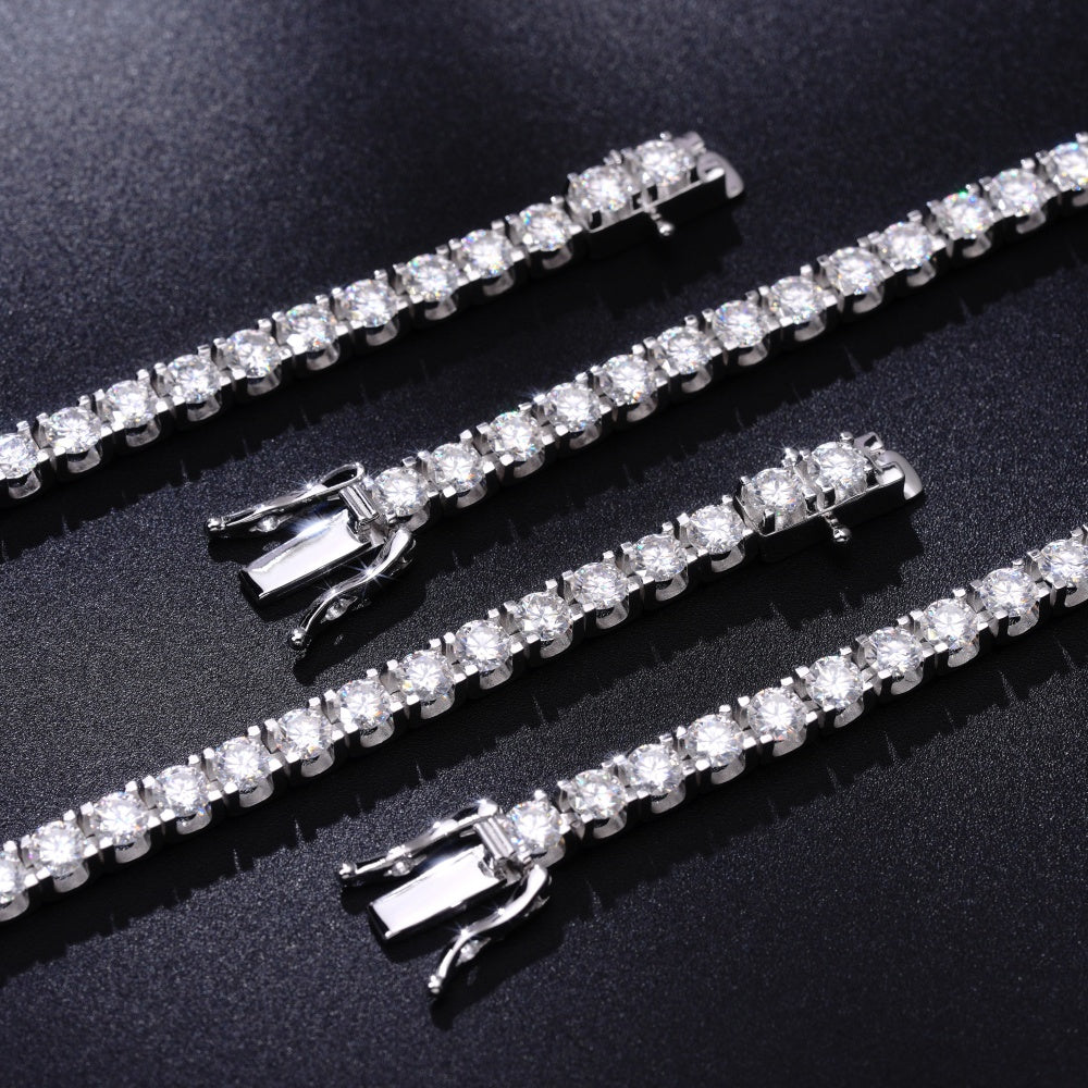 EMEJEWE Luxury 925 Sterling Silver D Color VVS Graded Moissanite Tennis Chain Bracelet Rhodium Plated Third Party Certified