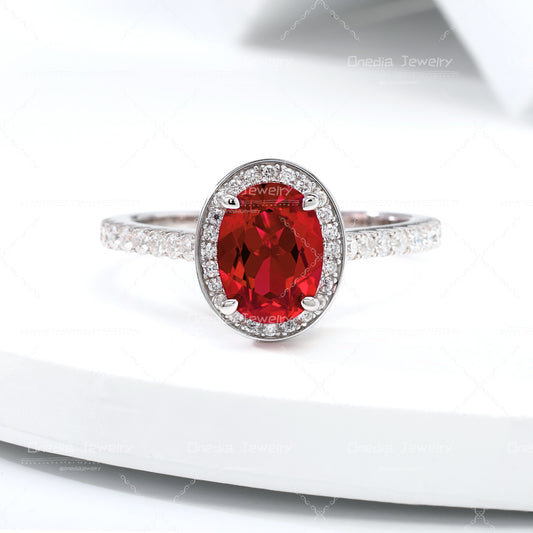 1.5ct Oval Lab Grown Sapphire Padparadscha 6x8mm Classic Halo design Engagement ring in 18k white gold