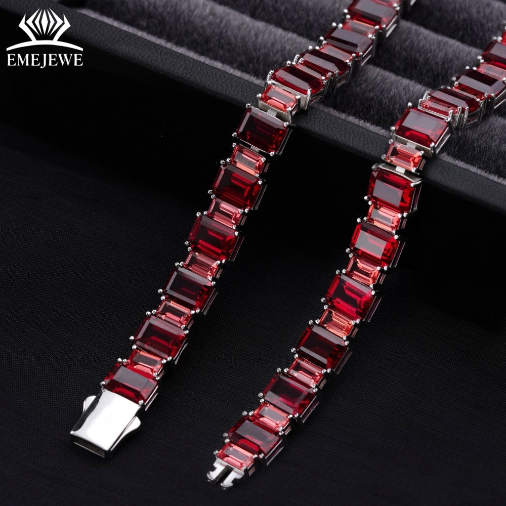 Personal Tailor Factory Supply S925 Lab Ruby Tennis Bracelet 3x5mm 5x7mm Custom Size Rhodium/Platinum/Silver Plated