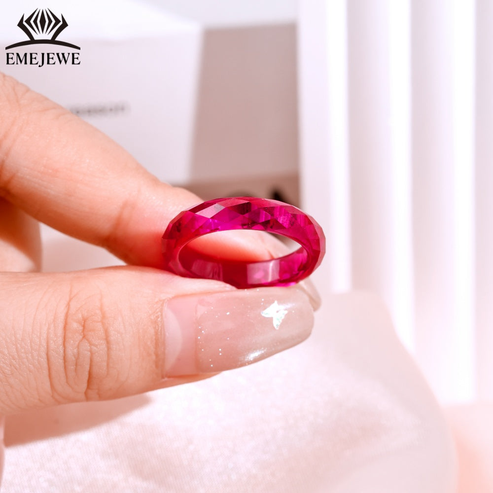 Corundum Ring Blue Red Mohs 9 Hardness Round Brilliant Cut Third Party Certified Lab Created Corundum Ring