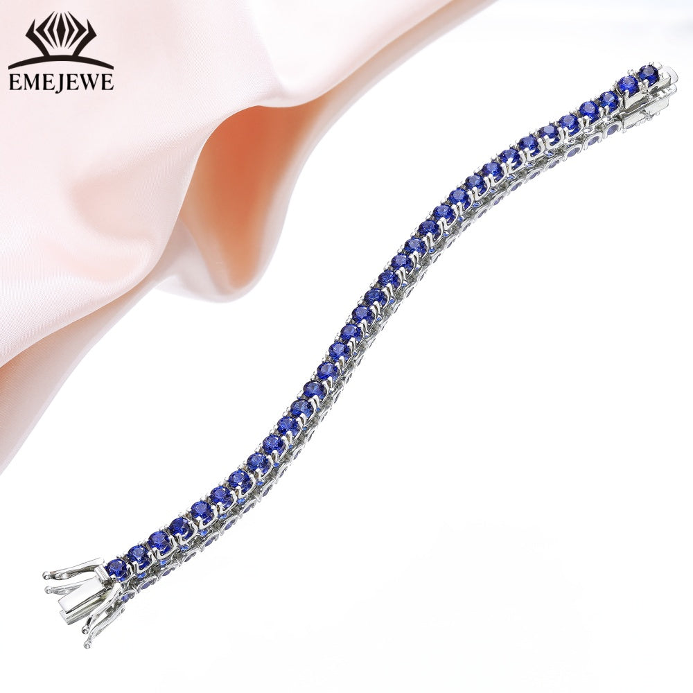 Factory Supply S925 3mm Cut Lab Sapphire Tennis Chain Link Bracelet Custom Length Platinum/Silver/Rhodium Plated Unisex