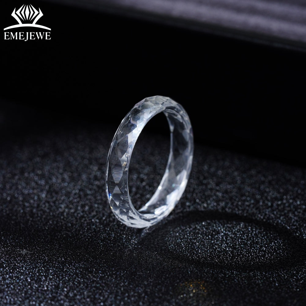 Lab-Created White Sapphire April Birthstone Ring Trendy Design Exquisitely Carved Mohs Hardness 9 Multiple Sizes