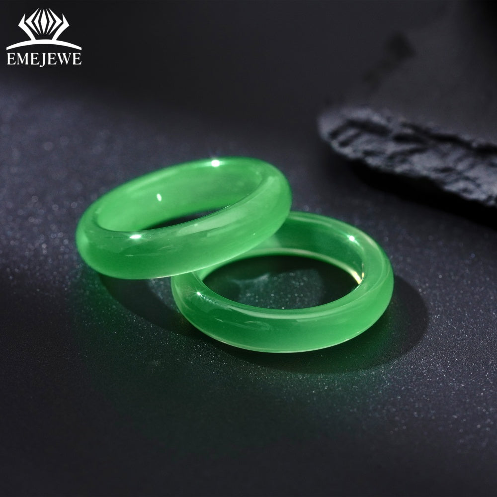 Trendy Full Green Synthetic Tsavorite Finger Ring Exquisite Polished Surface Third Party Certified Couple Matching Rings
