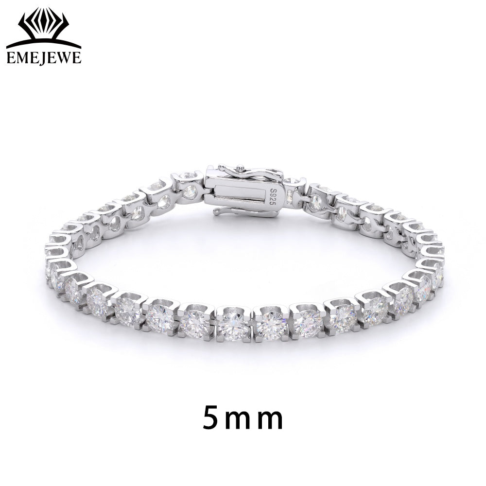 EMEJEWE Luxury 925 Sterling Silver D Color VVS Graded Moissanite Tennis Chain Bracelet Rhodium Plated Third Party Certified