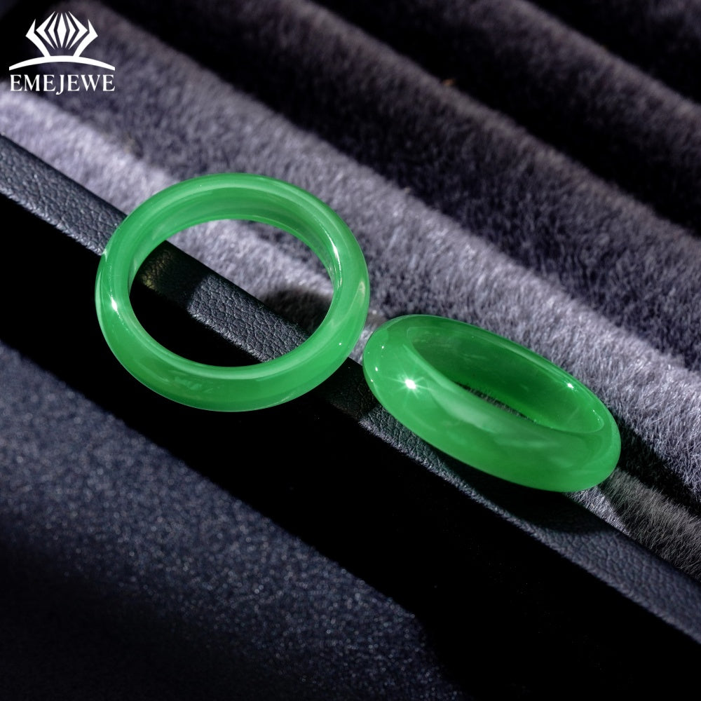 Trendy Full Green Synthetic Tsavorite Finger Ring Exquisite Polished Surface Third Party Certified Couple Matching Rings