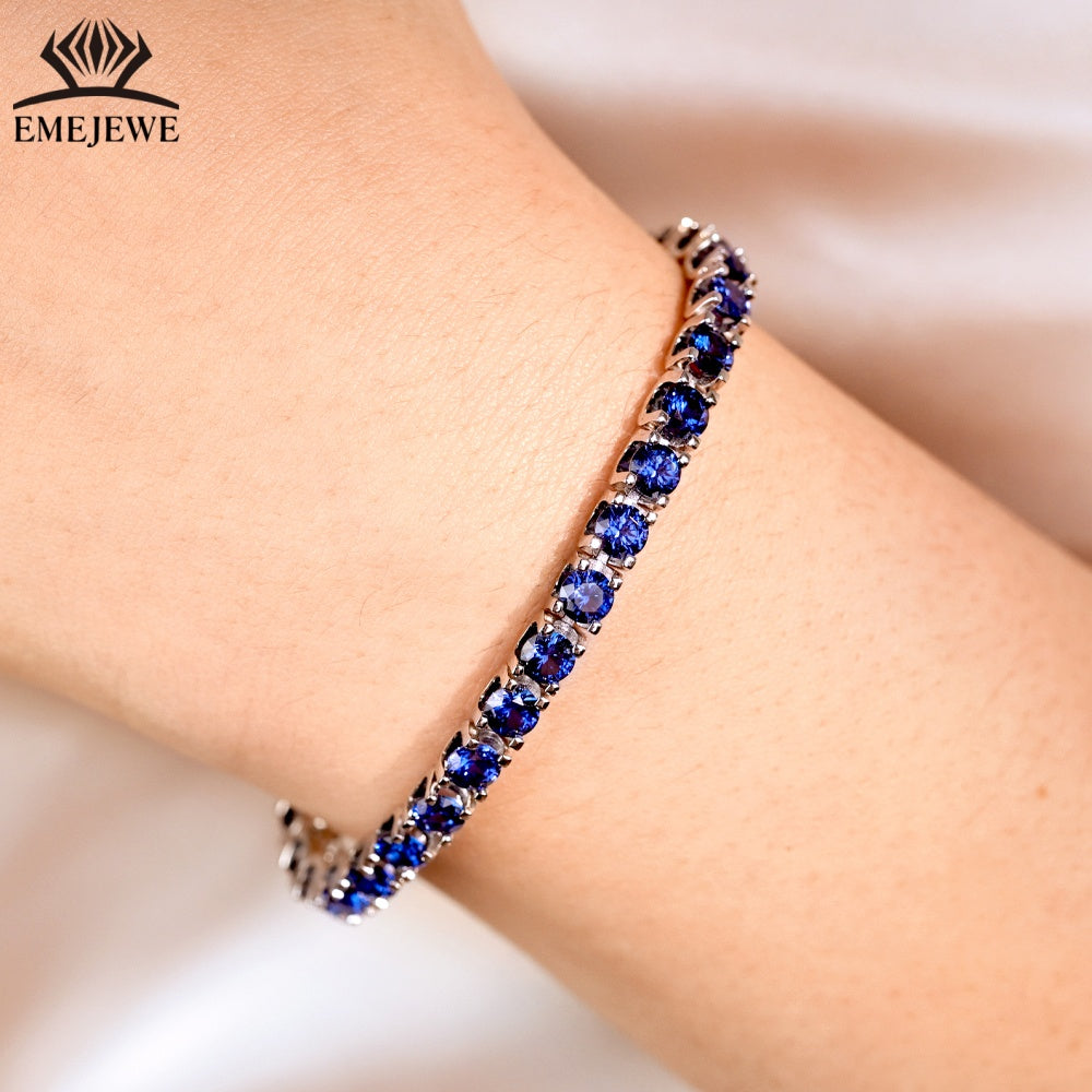 Factory Supply S925 3mm Cut Lab Sapphire Tennis Chain Link Bracelet Custom Length Platinum/Silver/Rhodium Plated Unisex