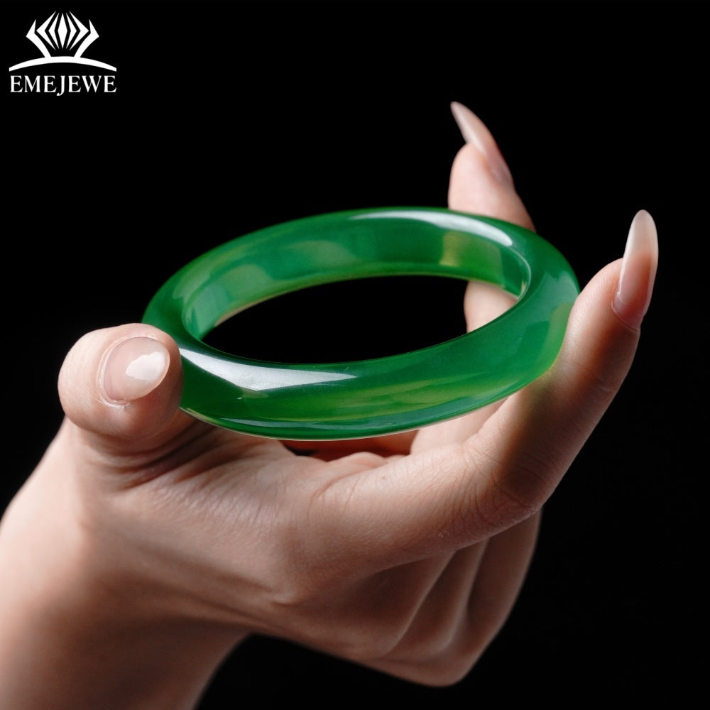 High Quality Natural Green YAG Unisex Trendy Polished Round Bangle Bracelet for Gift