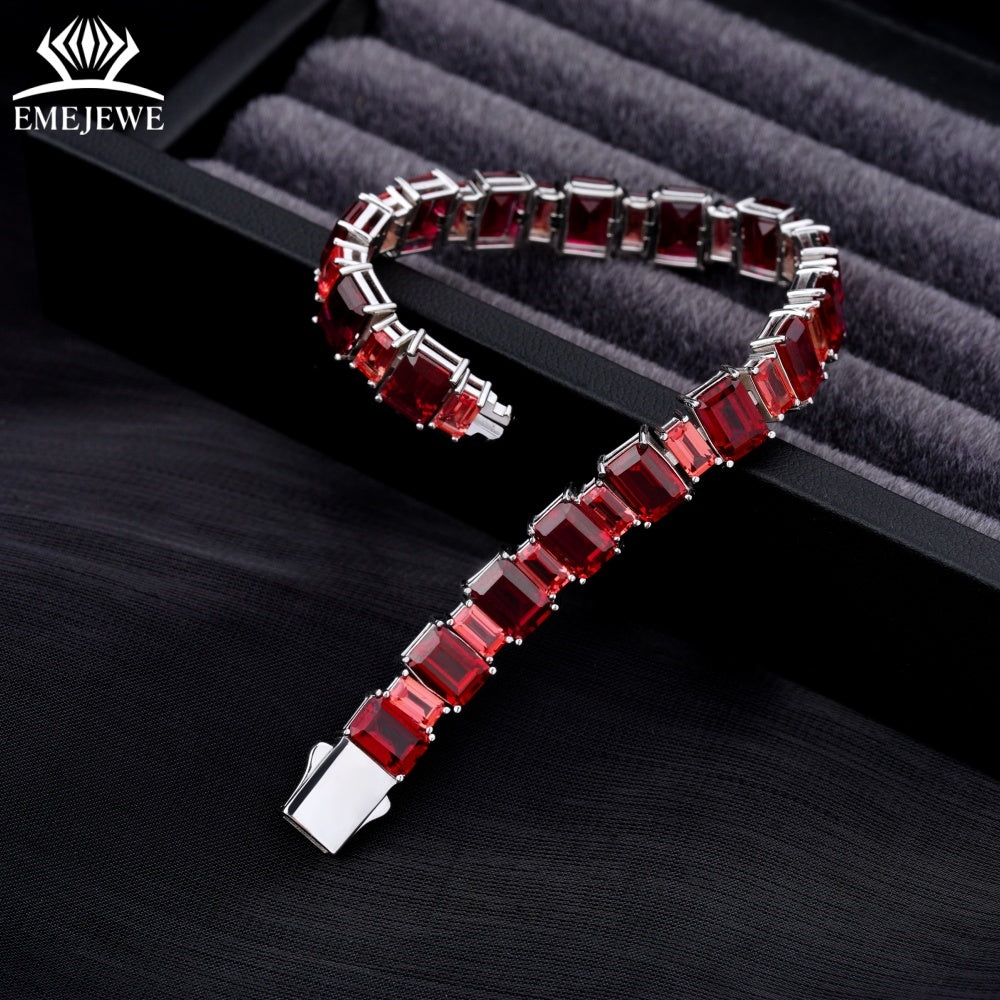 Personal Tailor Factory Supply S925 Lab Ruby Tennis Bracelet 3x5mm 5x7mm Custom Size Rhodium/Platinum/Silver Plated