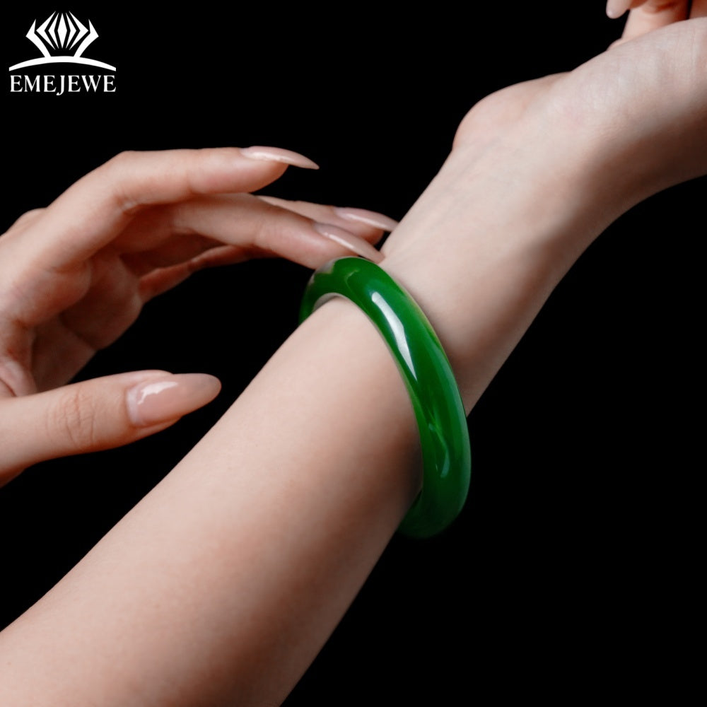 High Quality Natural Green YAG Unisex Trendy Polished Round Bangle Bracelet for Gift