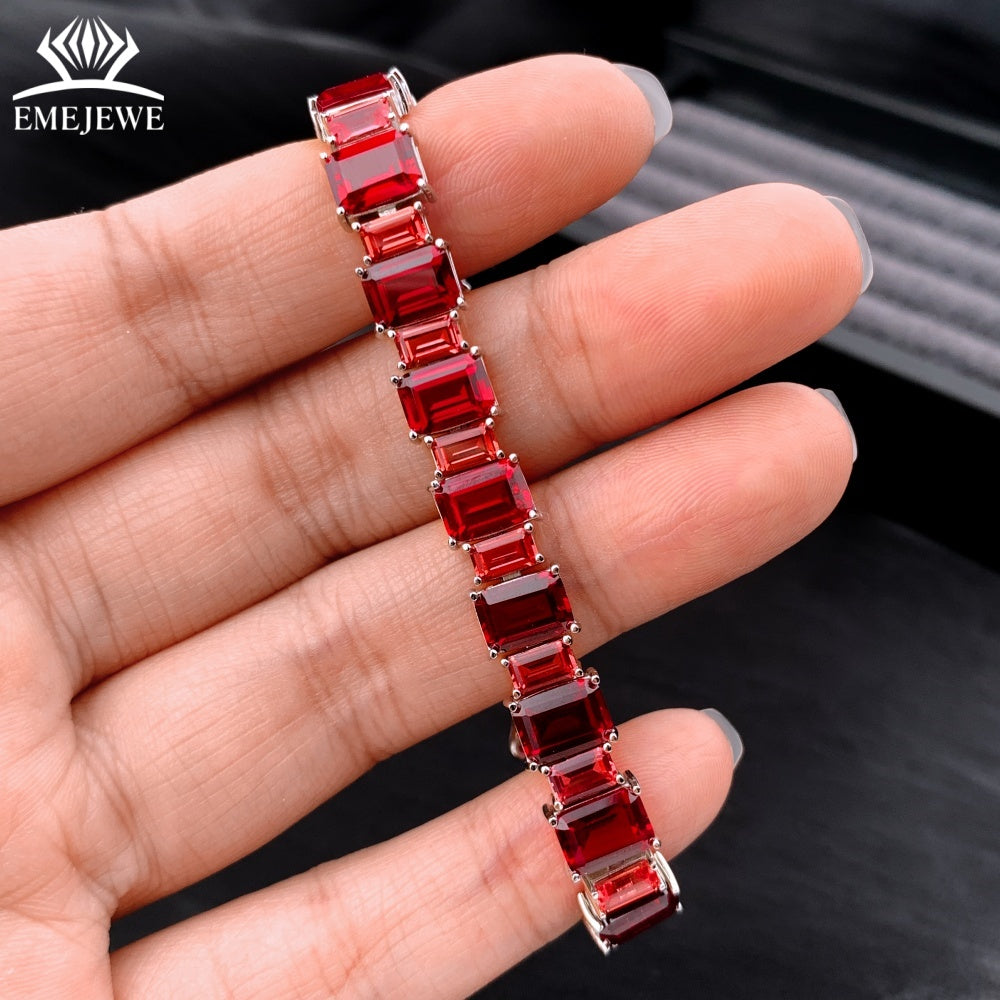 Personal Tailor Factory Supply S925 Lab Ruby Tennis Bracelet 3x5mm 5x7mm Custom Size Rhodium/Platinum/Silver Plated