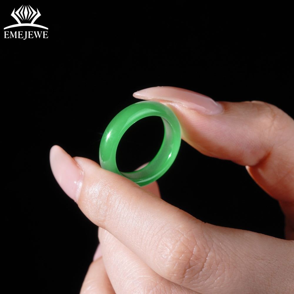 Trendy Full Green Synthetic Tsavorite Finger Ring Exquisite Polished Surface Third Party Certified Couple Matching Rings