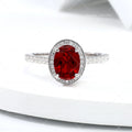 1.5ct Oval Lab Grown Ruby Pigeon Blood Red 6x8mm Classic Halo design Engagement ring in 18k white gold