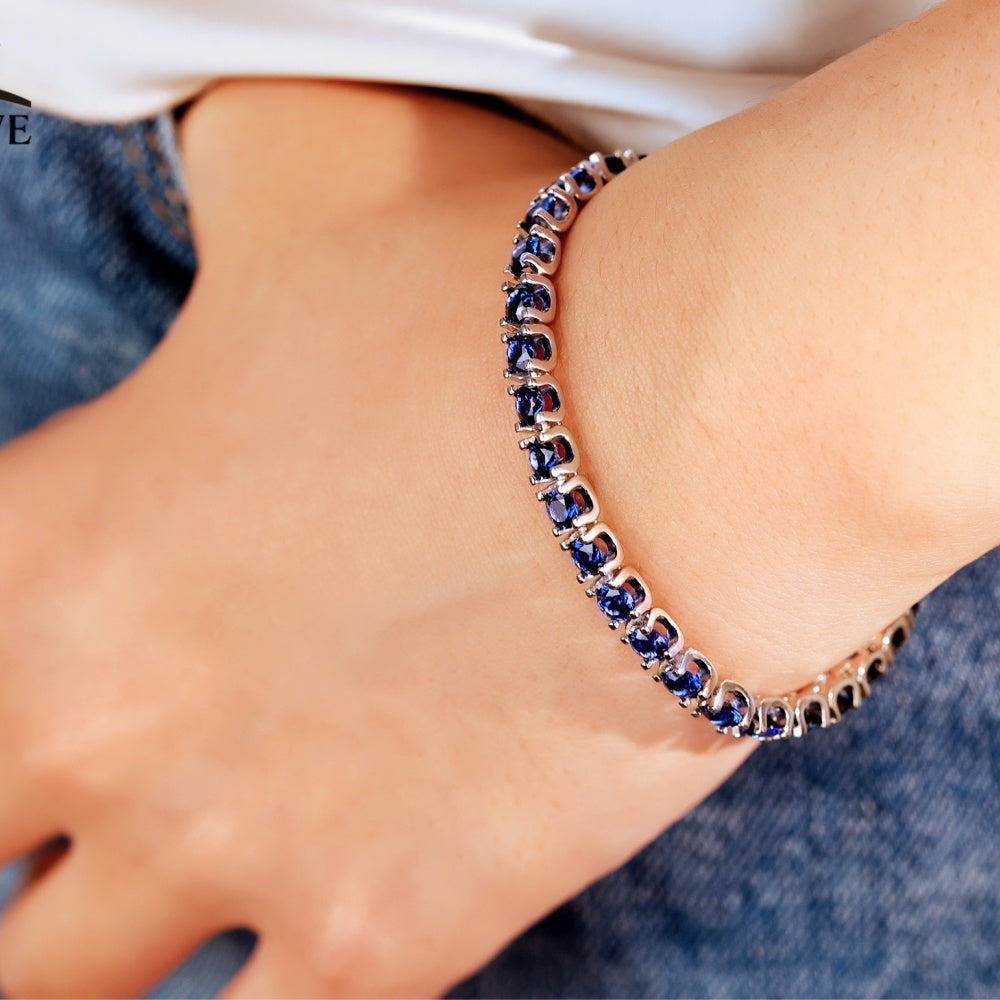 Factory Supply S925 3mm Cut Lab Sapphire Tennis Chain Link Bracelet Custom Length Platinum/Silver/Rhodium Plated Unisex