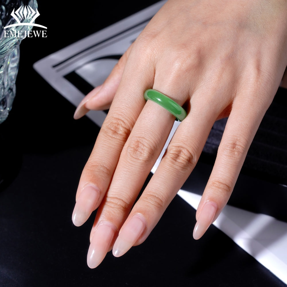 Trendy Full Green Synthetic Tsavorite Finger Ring Exquisite Polished Surface Third Party Certified Couple Matching Rings
