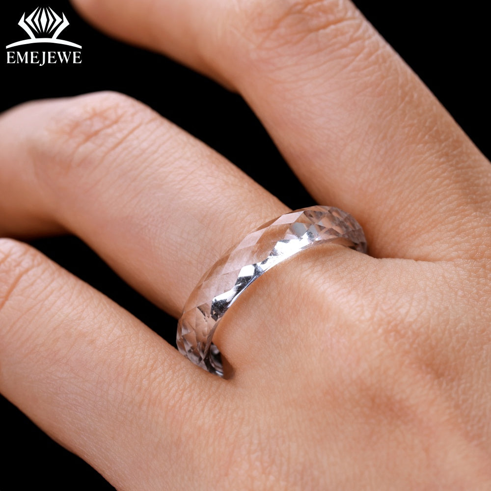 Lab-Created White Sapphire April Birthstone Ring Trendy Design Exquisitely Carved Mohs Hardness 9 Multiple Sizes