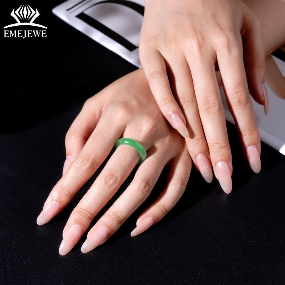 Trendy Full Green Synthetic Tsavorite Finger Ring Exquisite Polished Surface Third Party Certified Couple Matching Rings