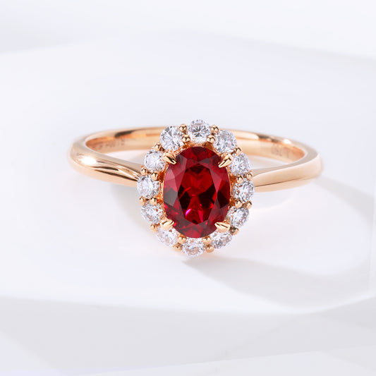 2.30CT Oval Lab Grown Ruby/Diamond Halo Women's Engagement Gift 14k Rose Gold