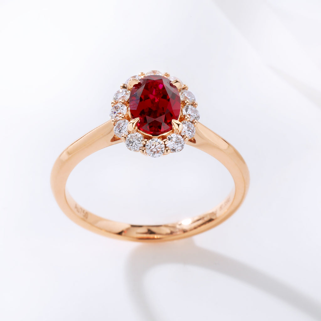2.30CT Oval Lab Grown Ruby/Diamond Halo Women's Engagement Gift 14k Rose Gold