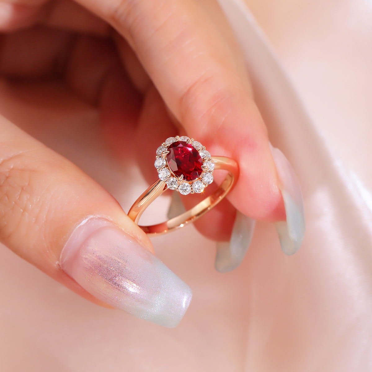 2.30CT Oval Lab Grown Ruby/Diamond Halo Women's Engagement Gift 14k Rose Gold