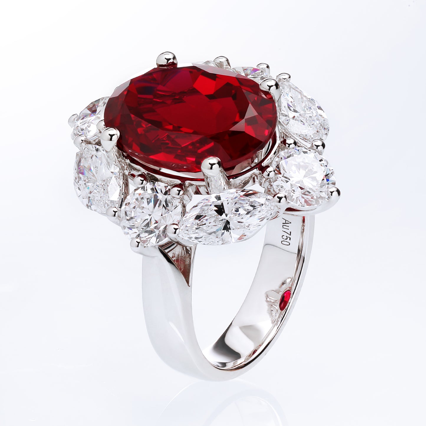 7CT Oval Lab Grown Ruby/Diamond Halo Women's Engagement Gift 18k White Gold