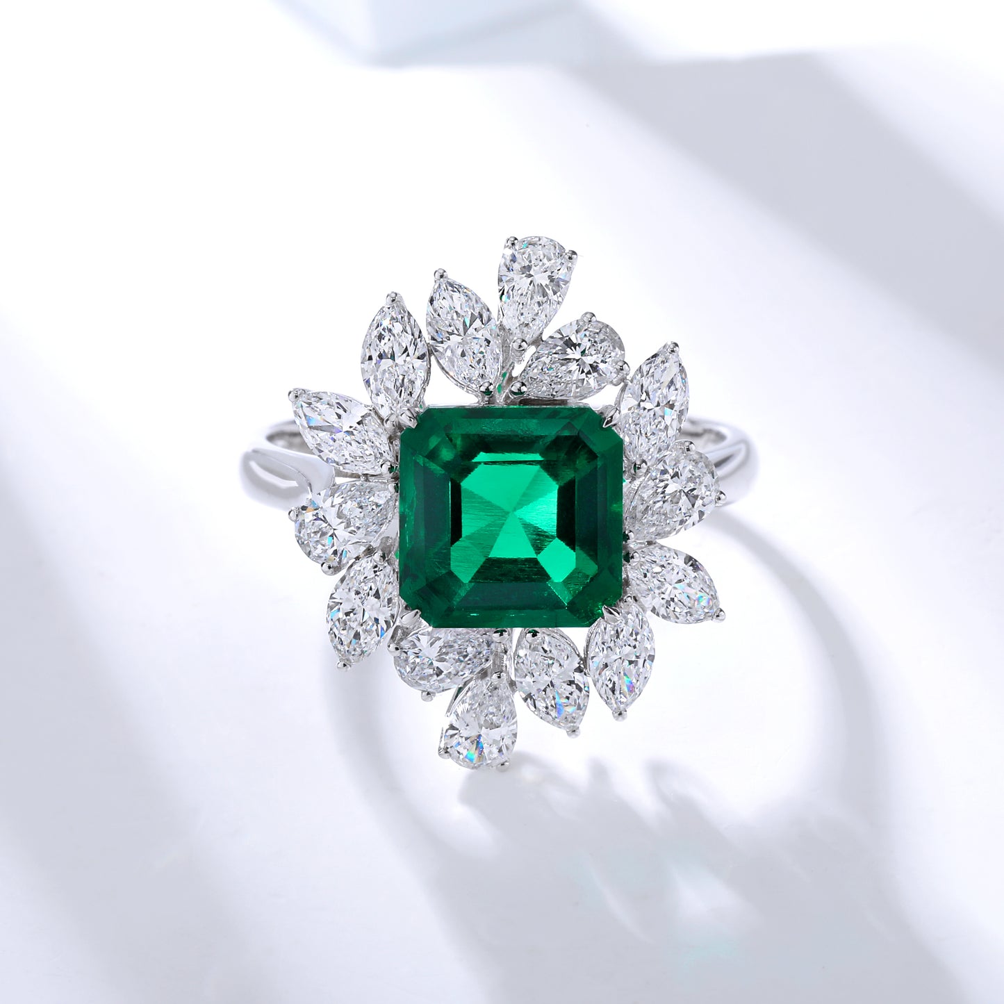 3 carats Lab Grown Emerald Zambia deep green lab diamonds luxury floral cluster engagement ring gold
