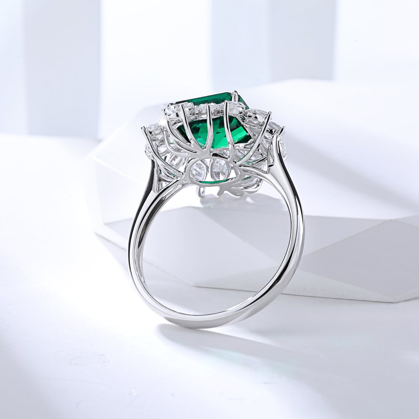 3 carats Lab Grown Emerald Zambia deep green lab diamonds luxury floral cluster engagement ring gold