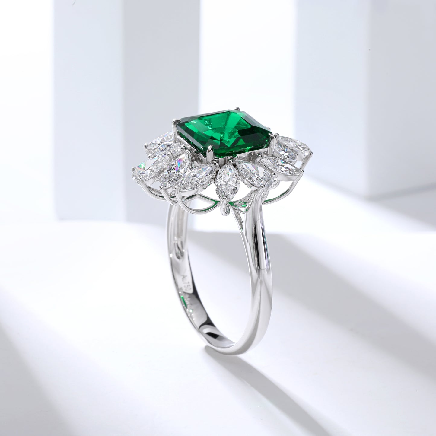 3 carats Lab Grown Emerald Zambia deep green lab diamonds luxury floral cluster engagement ring gold