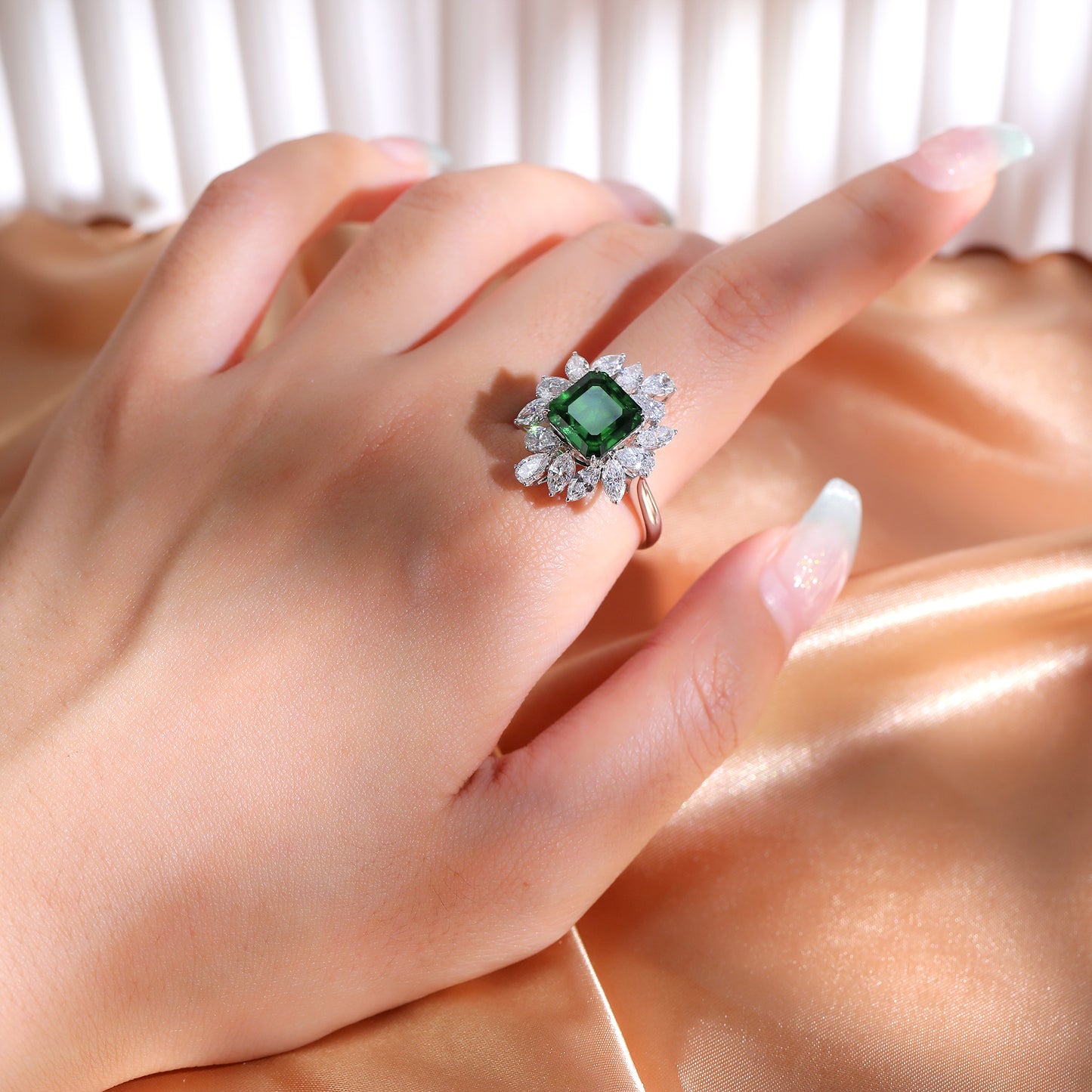3 carats Lab Grown Emerald Zambia deep green lab diamonds luxury floral cluster engagement ring gold