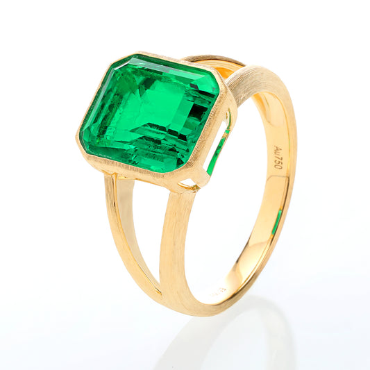 5.5ct Emerald-Cut Lab Emerald Ring in 18K Brushed Yellow Gold