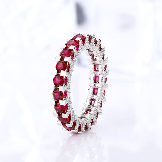3MM Pigeon Red Lab Grown Ruby Full diamonds Engagement Ring in Gold