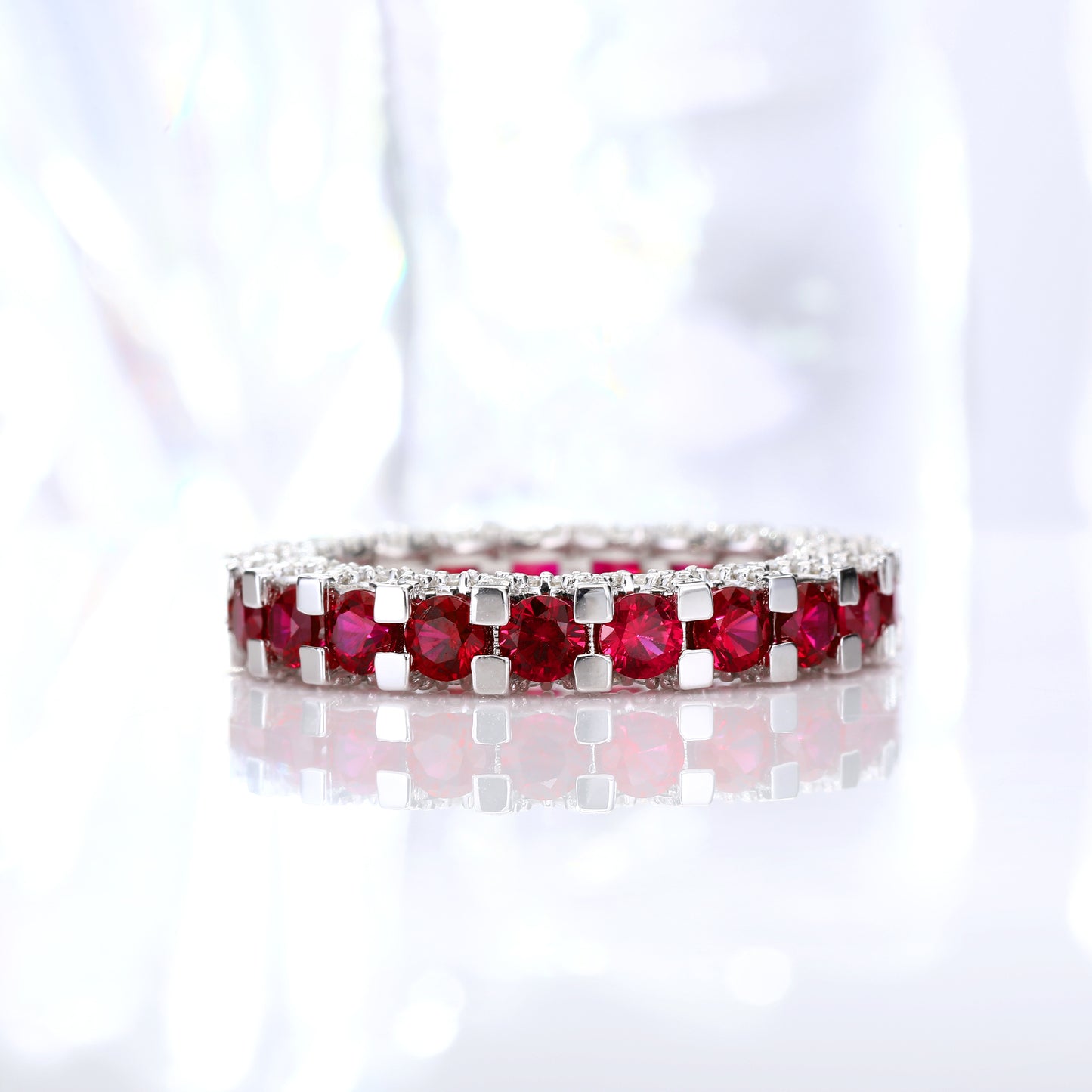 3MM Pigeon Red Lab Grown Ruby Full diamonds Engagement Ring in Gold