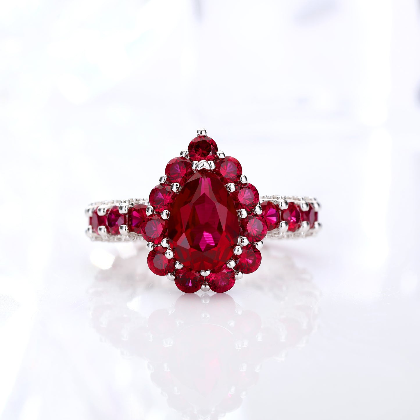 7x10MM Pigeon Red Lab Grown Ruby Full diamonds Engagement Ring in Gold