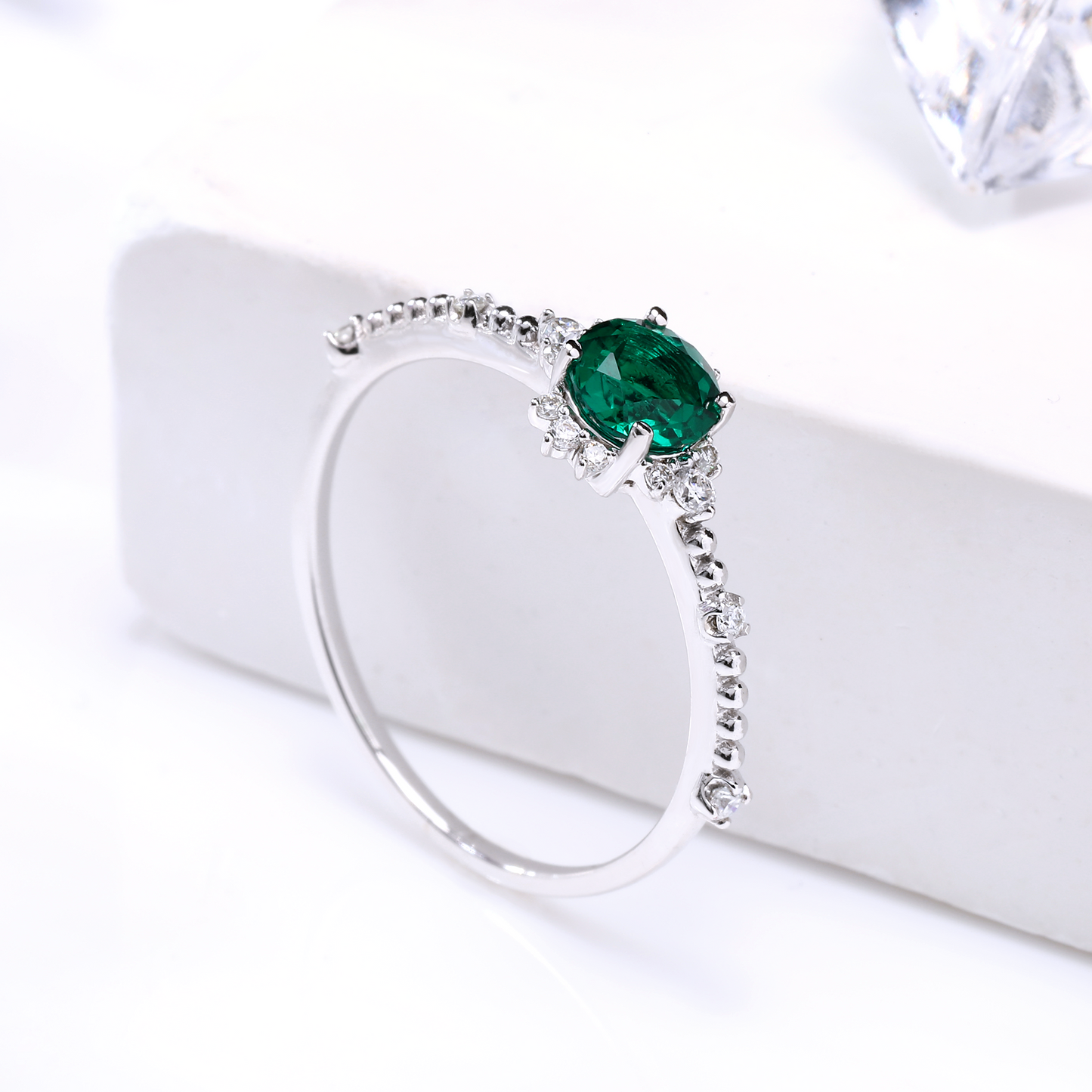 0.5ct Lab Grown Emerald Deep Green Zambia Round floral Engagement Ring