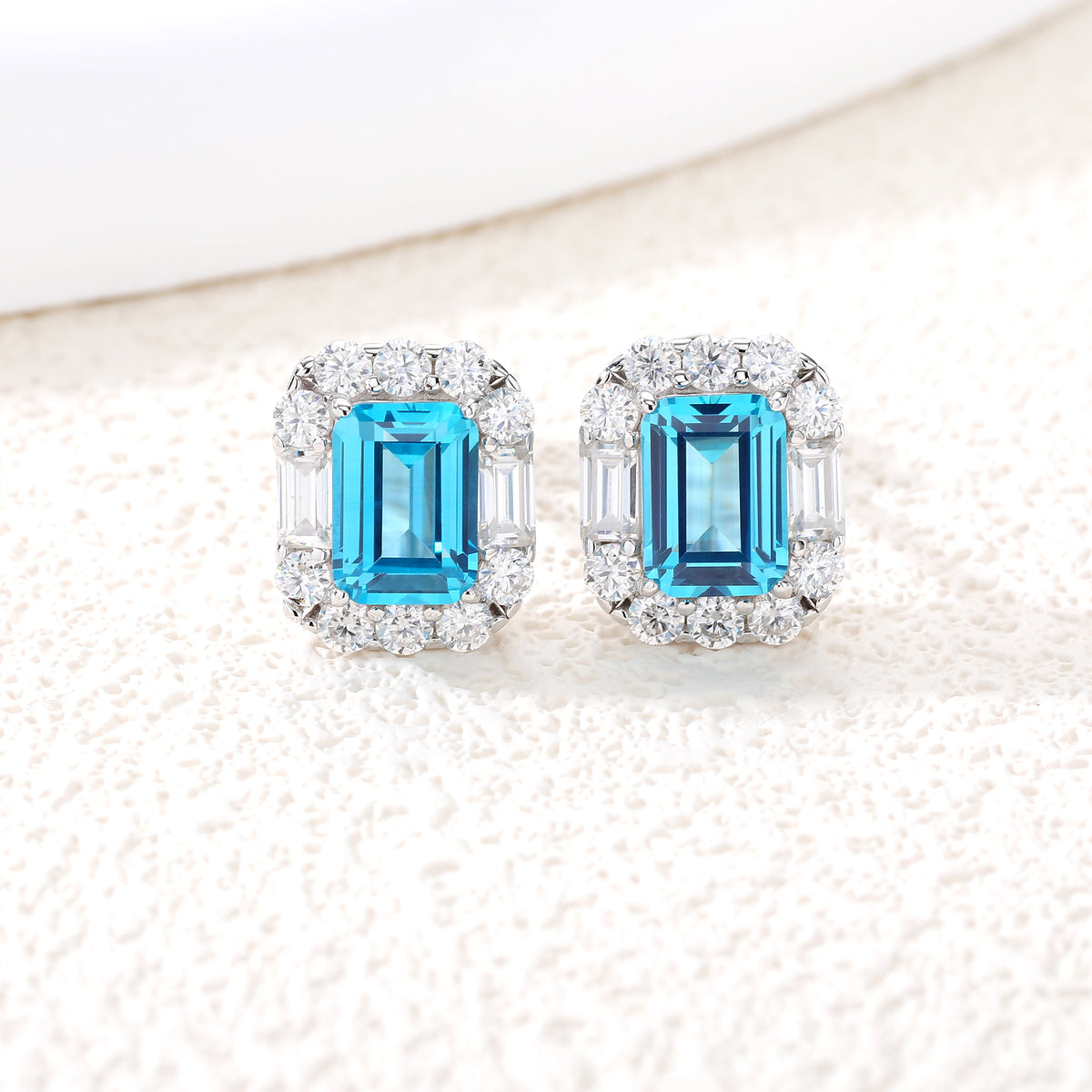New Arrival S925 Pure Silver 5*7mm OCT Shape Multi-color Sapphire Earrings Sparkling Sunflower Surround Moissanite Colorful Gemstone Women Jewelry Gift