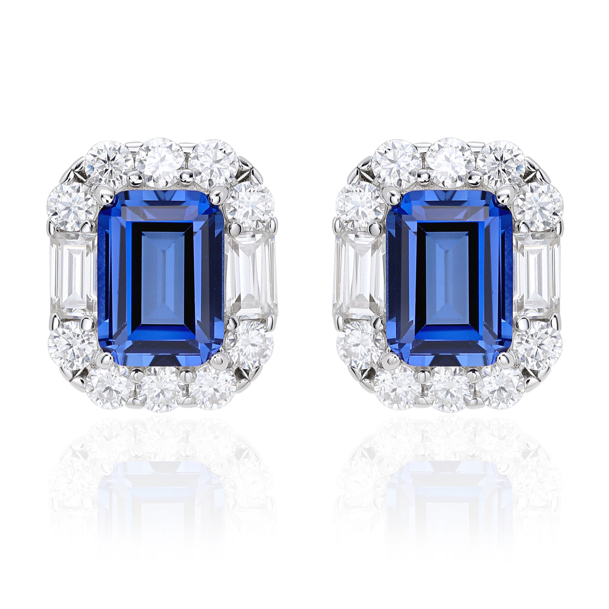 New Arrival S925 Pure Silver 5*7mm OCT Shape Multi-color Sapphire Earrings Sparkling Sunflower Surround Moissanite Colorful Gemstone Women Jewelry Gift
