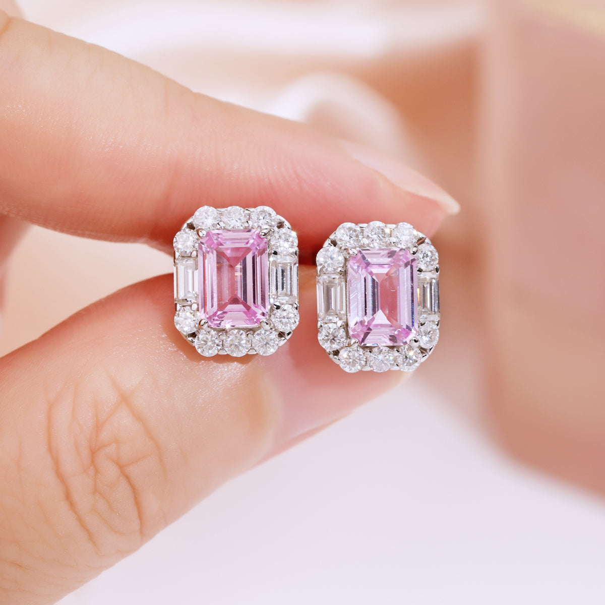 New Arrival S925 Pure Silver 5*7mm OCT Shape Multi-color Sapphire Earrings Sparkling Sunflower Surround Moissanite Colorful Gemstone Women Jewelry Gift