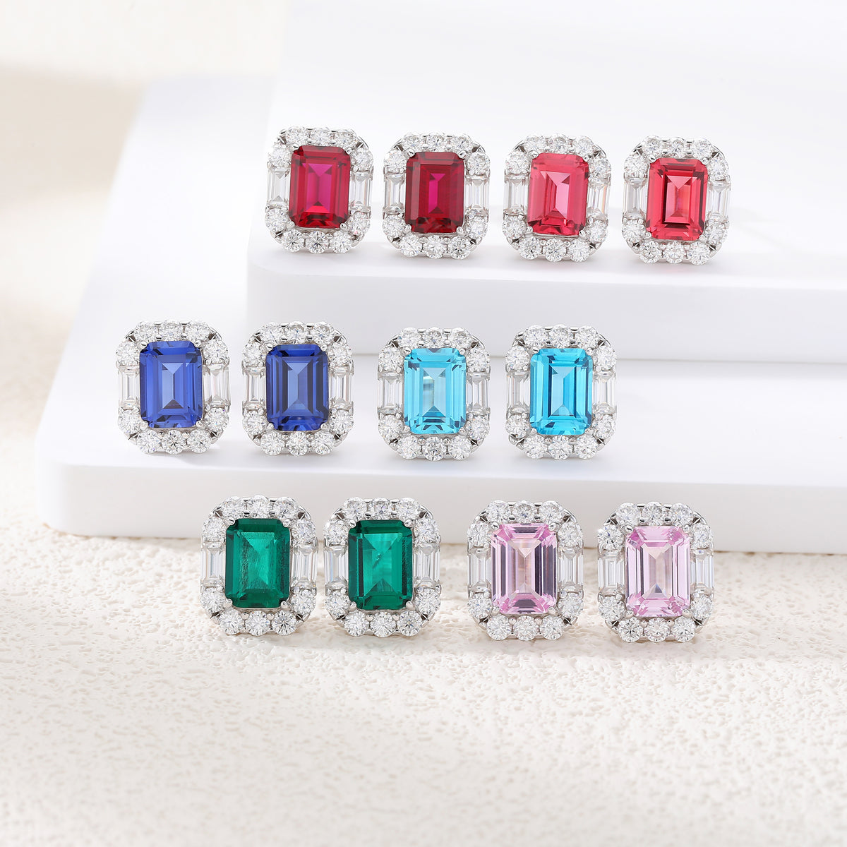 New Arrival S925 Pure Silver 5*7mm OCT Shape Multi-color Sapphire Earrings Sparkling Sunflower Surround Moissanite Colorful Gemstone Women Jewelry Gift