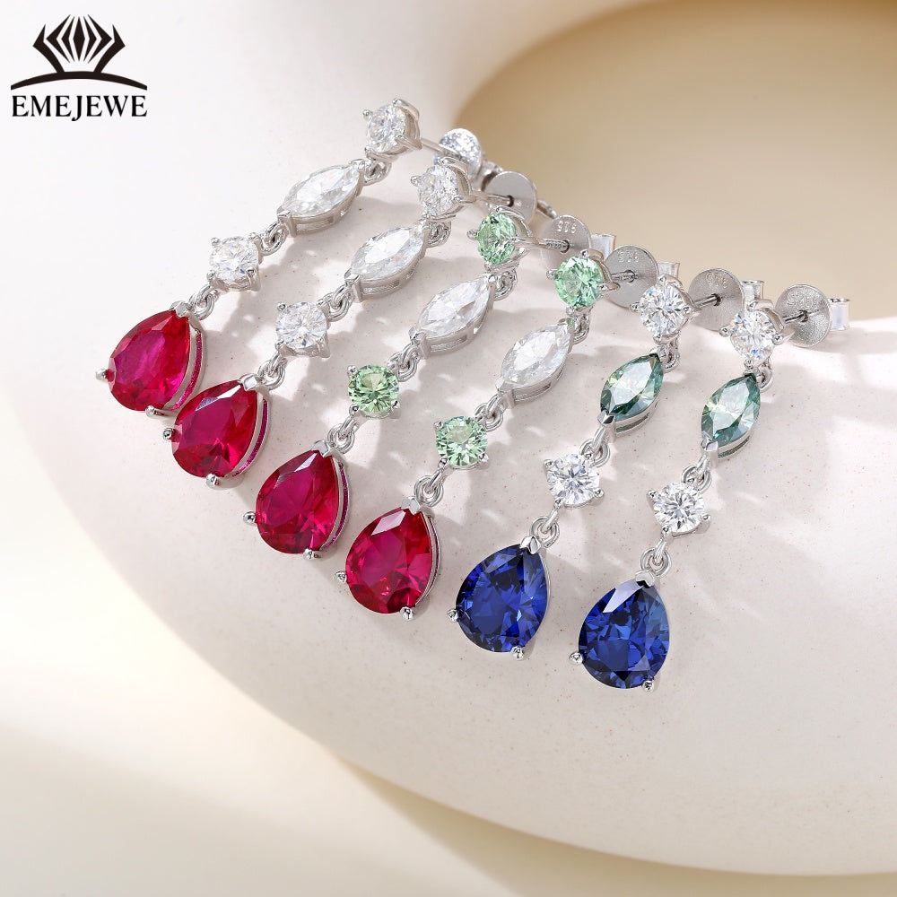 S925 Silver Pear Cut Rainbow Sapphire Tassel Earrings Moissanite Luxury Fine Jewelry For Ladies