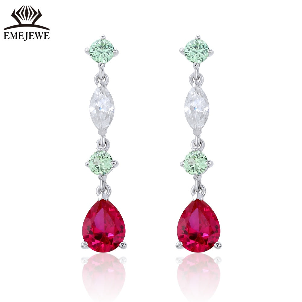 S925 Silver Pear Cut Rainbow Sapphire Tassel Earrings Moissanite Luxury Fine Jewelry For Ladies