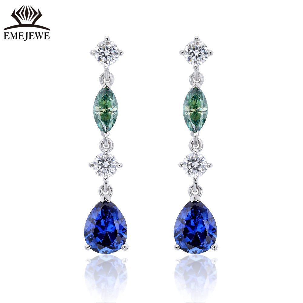 S925 Silver Pear Cut Rainbow Sapphire Tassel Earrings Moissanite Luxury Fine Jewelry For Ladies