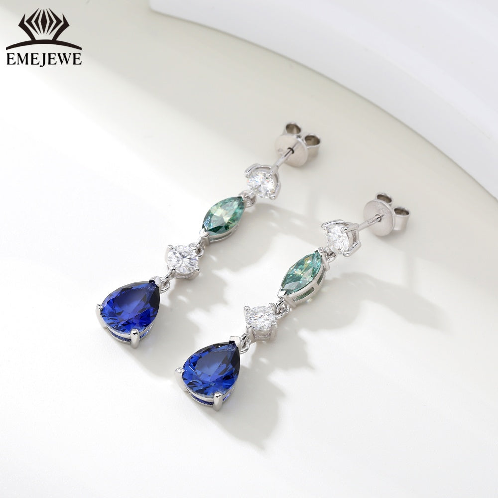 S925 Silver Pear Cut Rainbow Sapphire Tassel Earrings Moissanite Luxury Fine Jewelry For Ladies