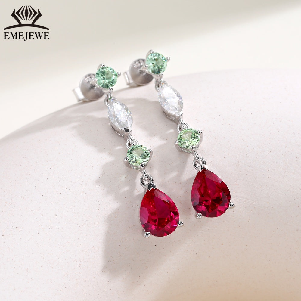 S925 Silver Pear Cut Rainbow Sapphire Tassel Earrings Moissanite Luxury Fine Jewelry For Ladies