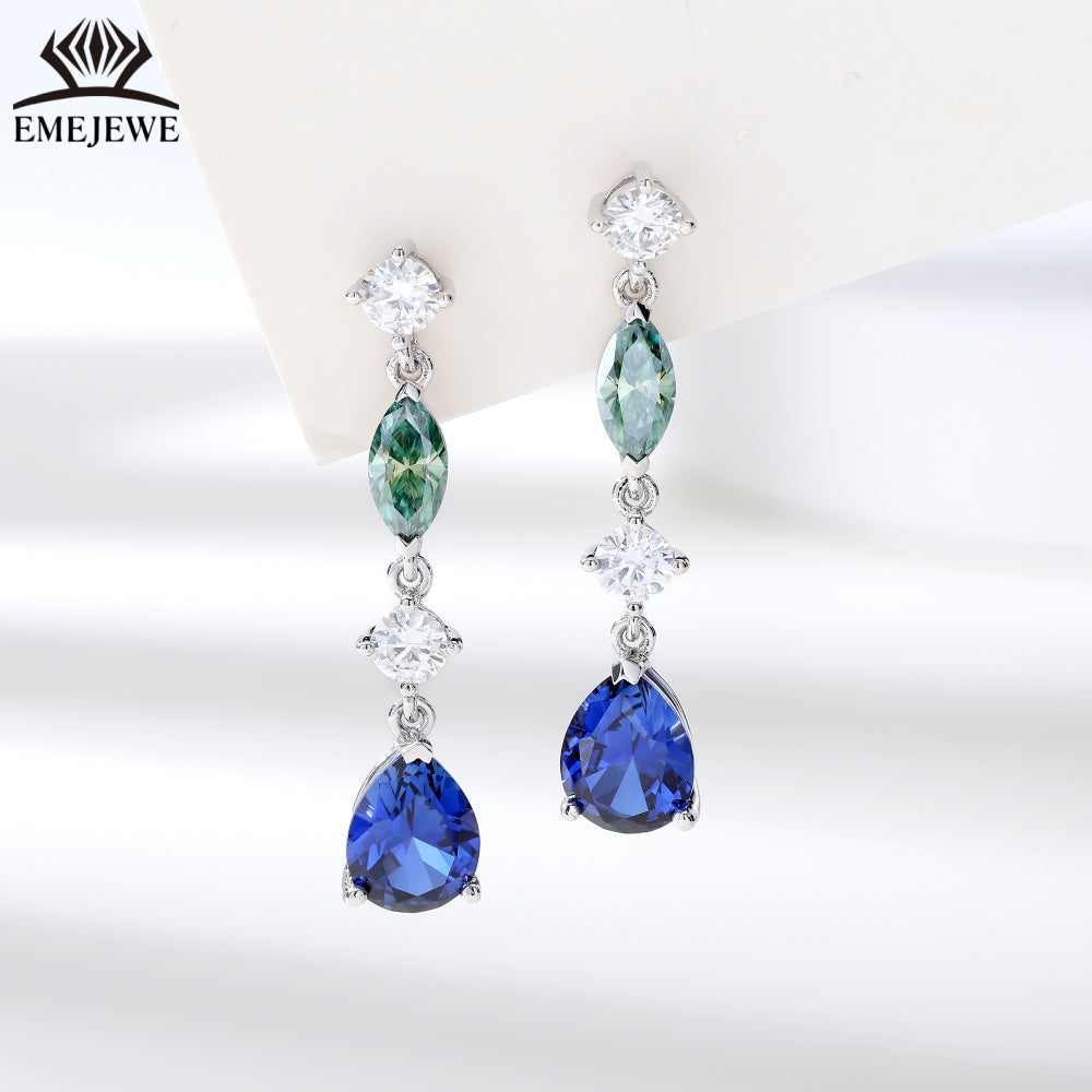 S925 Silver Pear Cut Rainbow Sapphire Tassel Earrings Moissanite Luxury Fine Jewelry For Ladies