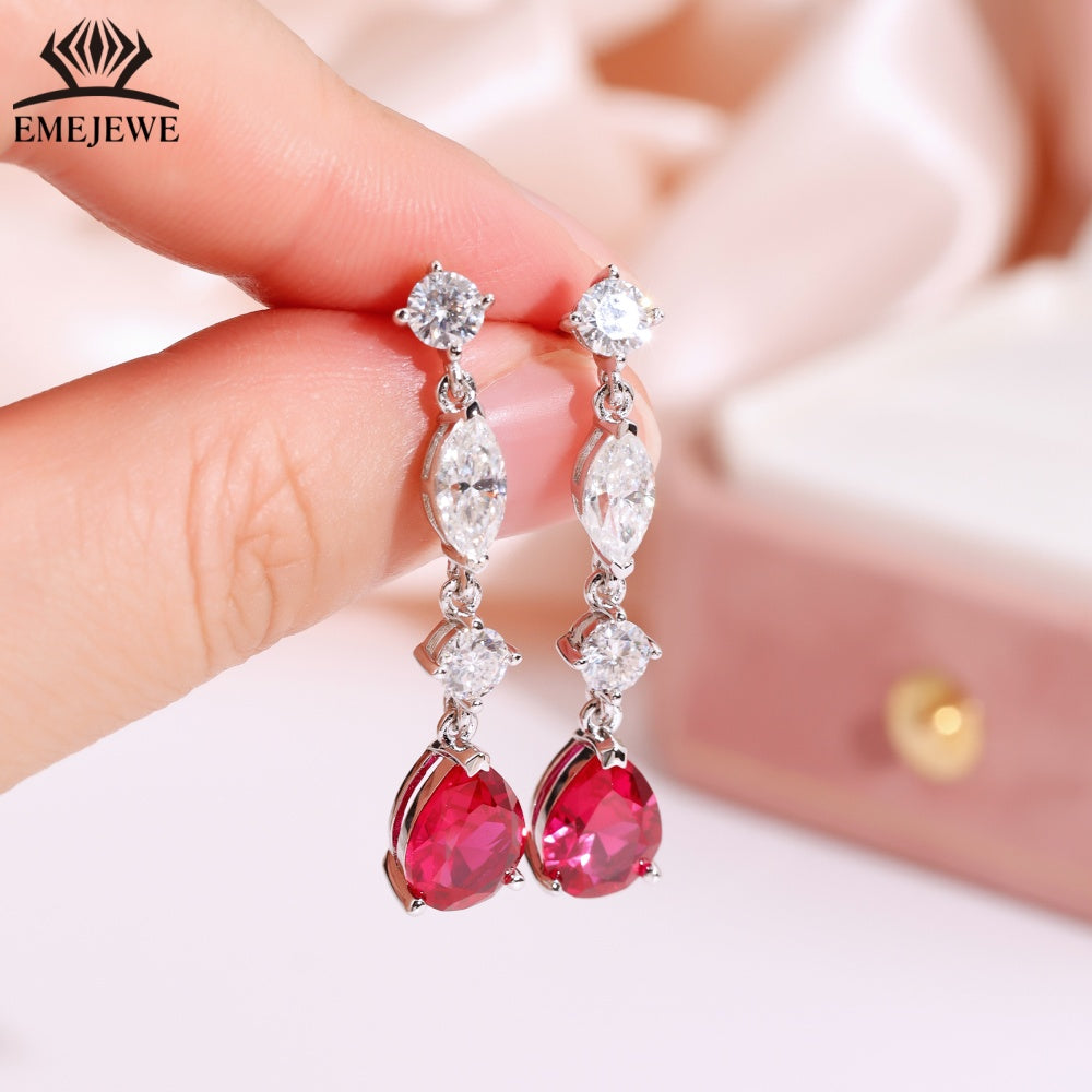 S925 Silver Pear Cut Rainbow Sapphire Tassel Earrings Moissanite Luxury Fine Jewelry For Ladies