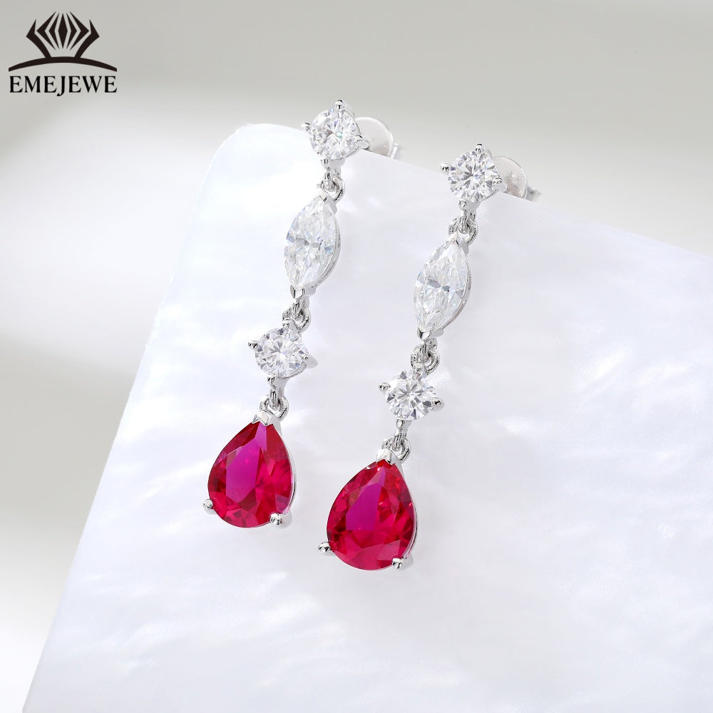 S925 Silver Pear Cut Rainbow Sapphire Tassel Earrings Moissanite Luxury Fine Jewelry For Ladies