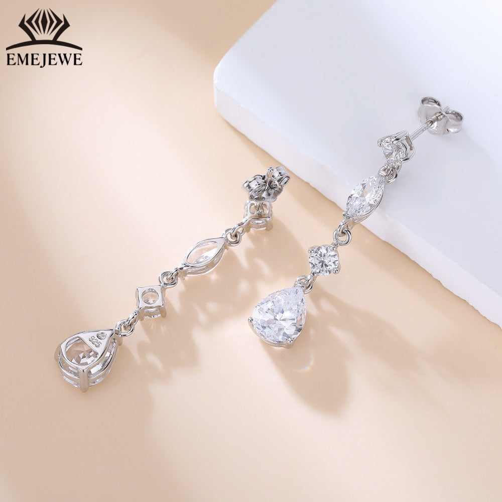 S925 Silver Pear Cut Rainbow Sapphire Tassel Earrings Moissanite Luxury Fine Jewelry For Ladies