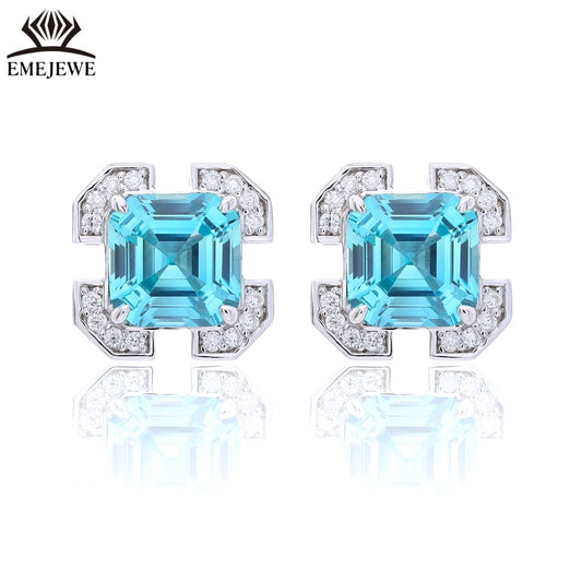 S925 Silver 7mm Ascher Sapphire Studs Full Pave Moissanite Halo Daily Commute Women Jewelry Gift